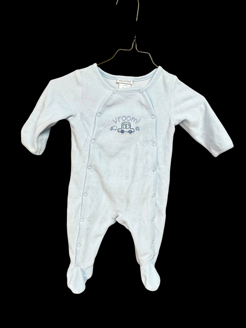 Adorns “Vroom' Baby One-Piece Footed Romper